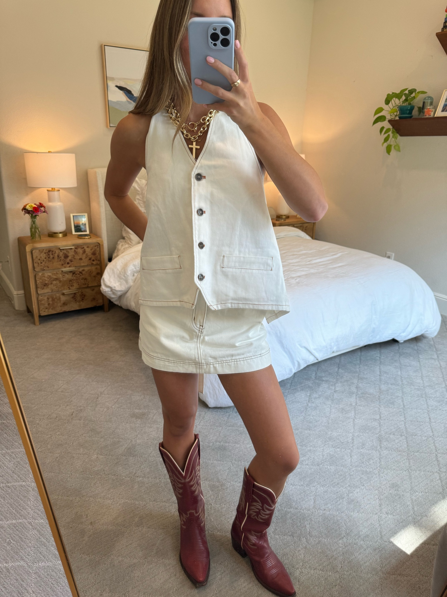 Red & white college football gameday outfit idea ! Denim halter top and skirt set 

#LTKStyleTip #LTKSeasonal