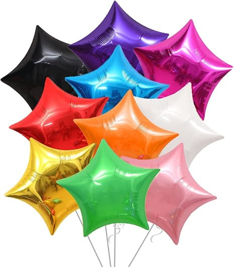20 Assorted Color Star Shaped Balloons 18 Inches 10 Kinds of Rainbow Party Foil Balloons, Foil Ba... | Amazon (US)