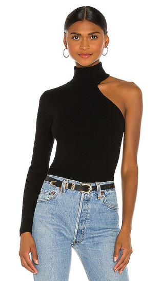 Asymmetric Sleeve Knit Top in Black | Revolve Clothing (Global)