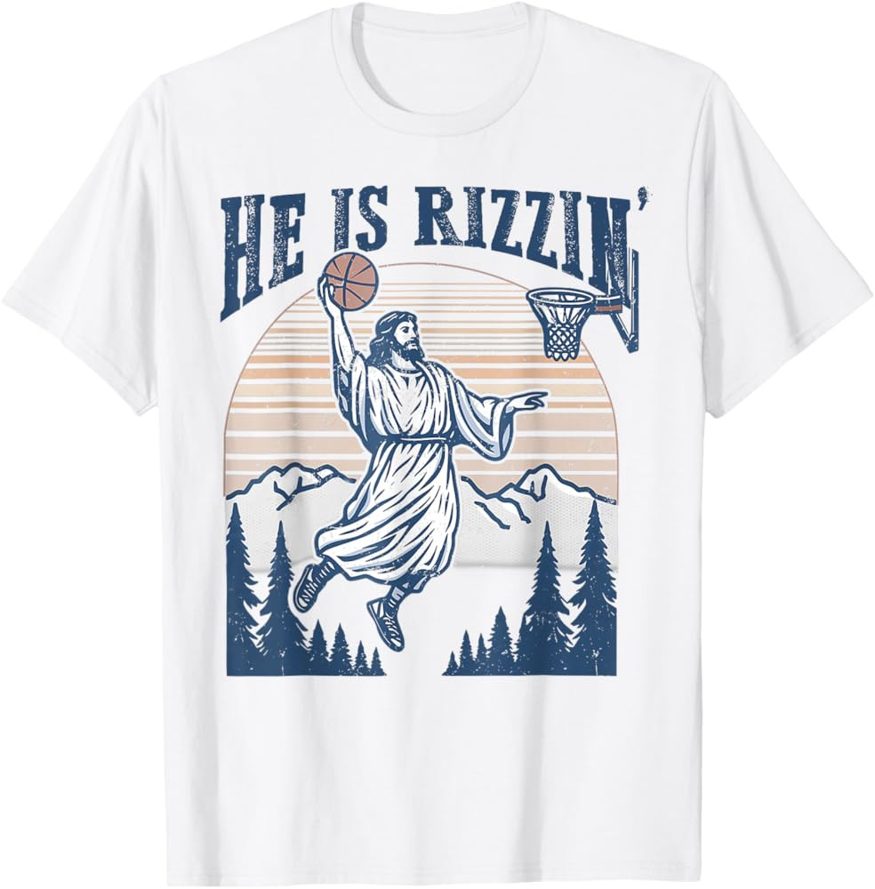 He is Risen Rizzin' Easter Jesus Christian Faith Basketball T-Shirt | Amazon (US)