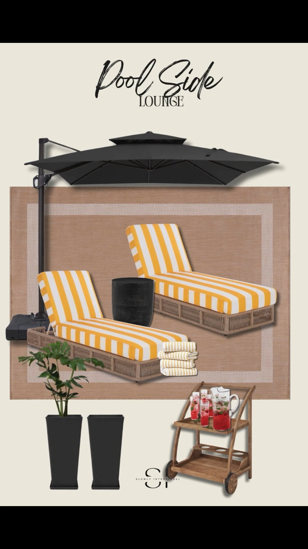 outdoor patio furniture, pool deck decor, cantilever umbrella, striped chaise lounge, yellow and white outdoor cushions, wicker patio set, summer hosting, bar cart essentials, modern outdoor planters, neutral outdoor rug, Wayfair finds, Wayfair patio sale

#LTKHome #LTKSaleAlert