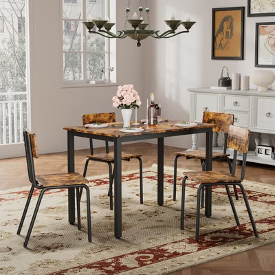 KTMBDW 5-Piece Kitchen Dining Table Set, Wood Tabletop & Heavy-Duty Metel Frame, Rectangle Dinette with 4 Chairs for Dining Room, Brown & Black | Target