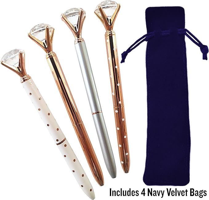 Rose Gold Diamond Pens | 4 Crystal Pens and 4 Navy Blue Velvet Gift Bags | Bling Pens Make Great ... | Amazon (US)