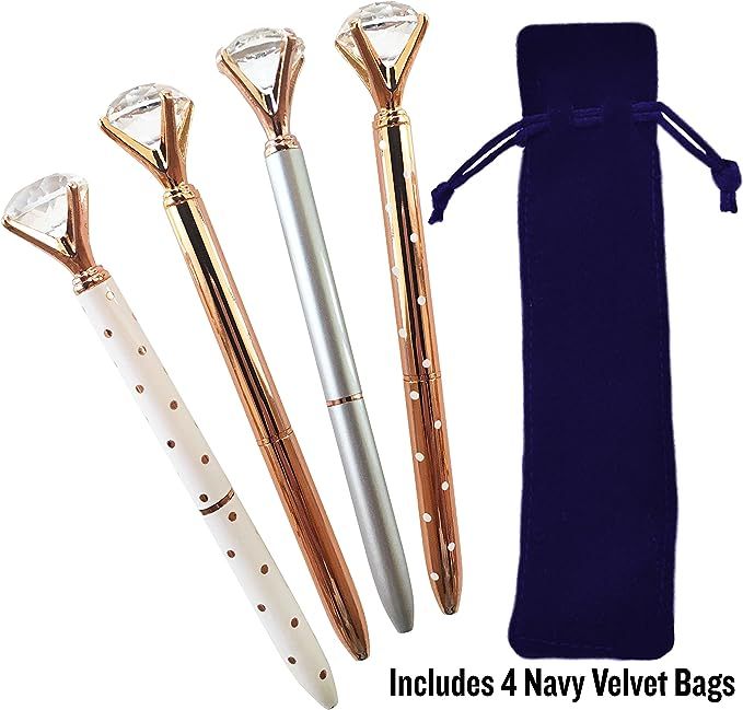 Rose Gold Diamond Pens | 4 Crystal Pens and 4 Navy Blue Velvet Gift Bags | Bling Pens Make Great ... | Amazon (US)