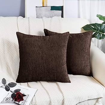 BRAWARM Chenille Throw Pillow Covers 22x22 Inches - Coffee Chenille Pillow Covers Pack of 2, Soli... | Amazon (US)