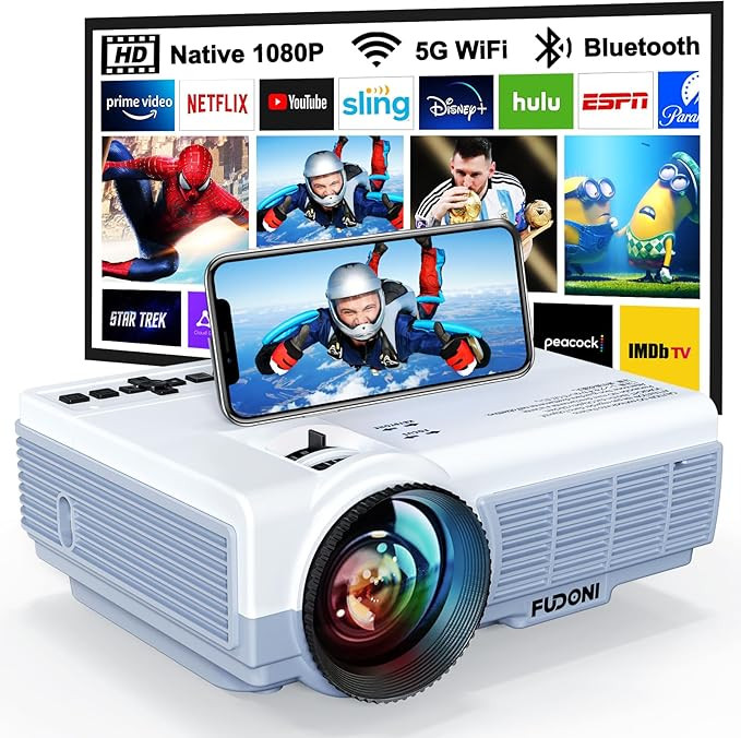 Projector with WiFi and Bluetooth, FUDONI Upgrade Projector Native 1080P 14000L 4K Supported, Por... | Amazon (US)