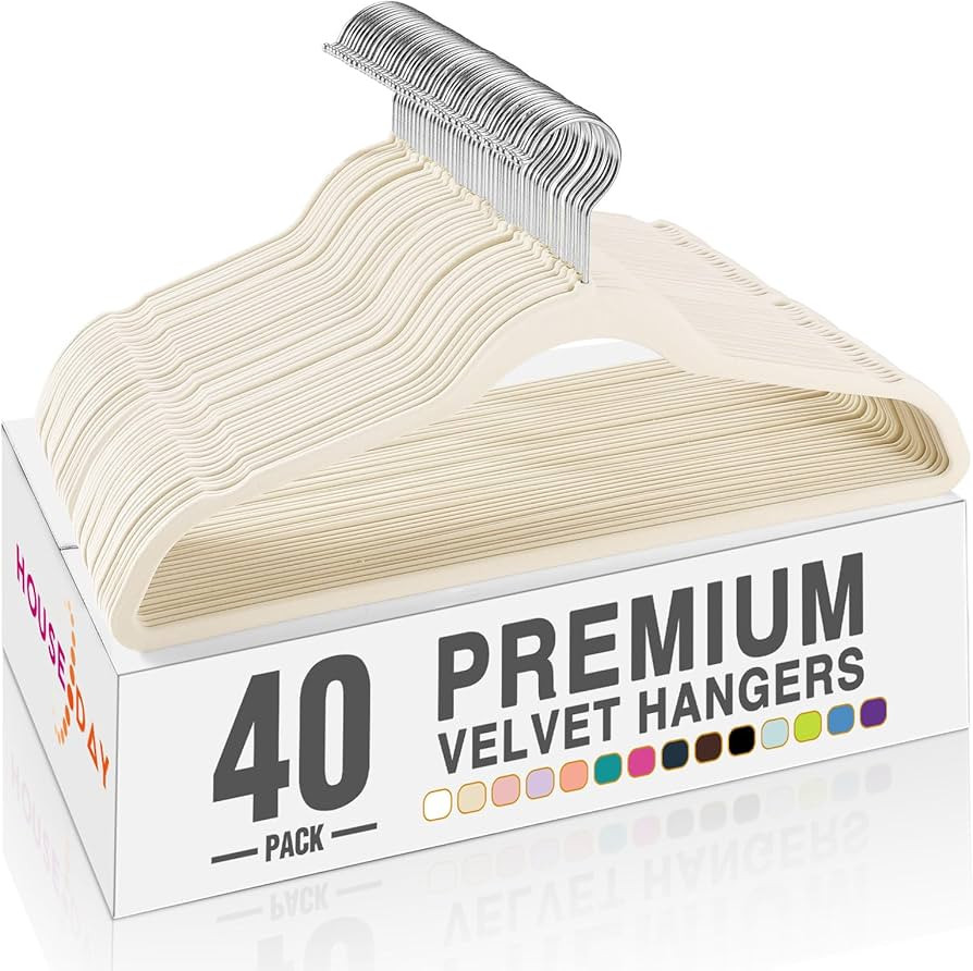 HOUSE DAY Velvet Hangers 40 Pack, Premium Clothes Hangers Non-Slip Felt Hangers, Sturdy Ivory Whi... | Amazon (US)