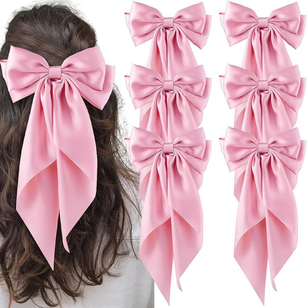 6Pcs Large Bows Hair Clips for Women Girls Long Tail Hair Ribbon Silky Satin Barrettes Coquette B... | Amazon (US)