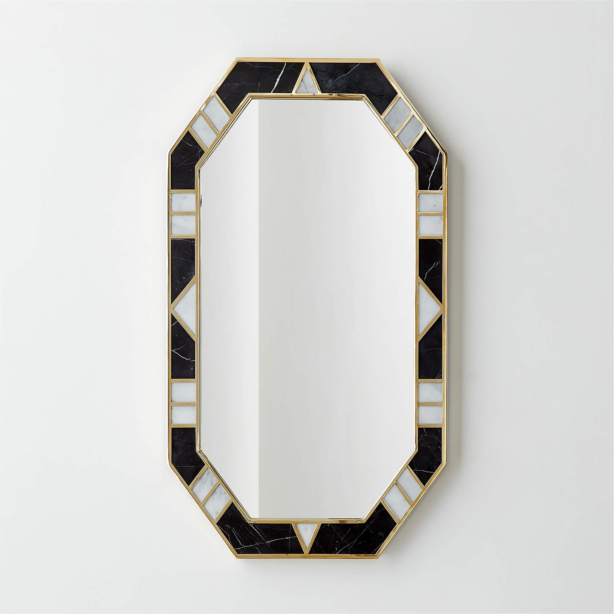 Icaro Black And White Marble Hexagon Wall Mirror 36"X20" + Reviews | CB2 | CB2