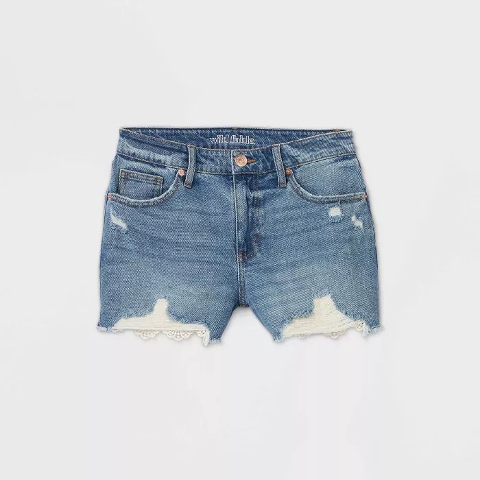 Women's High-Rise Crochet Hem Jean Shorts - Wild Fable™ Medium Wash | Target