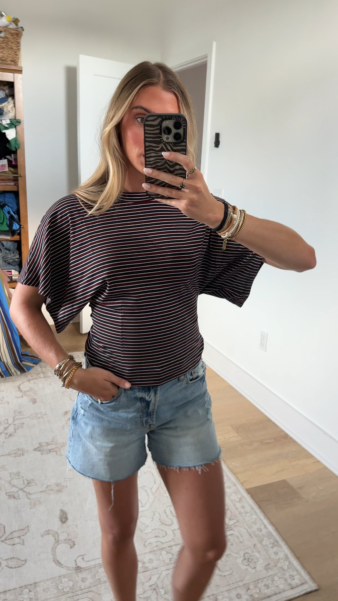 Amazon size small CHYRII Womens Summer Tops Lyocell Striped Batwing Short Sleeve T Shirts | Cinched Waist Slim Fitted Tee, 2026 Casual Y2K Clothes

#LTKootd #LTKSeasonal #LTKSaleAlert