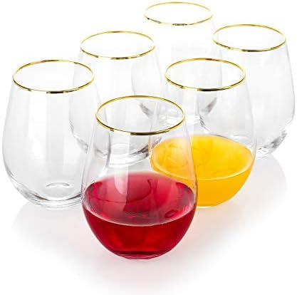EVEREST GLOBAL Large Stemless Gold Rim Wine Glass set of 6, 18 oz Sleek Modem Drink-ware Ideal fo... | Amazon (US)