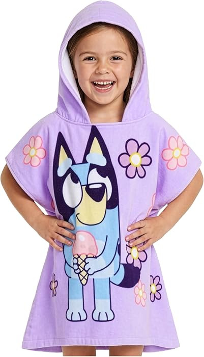 Bluey Beach Towel Hooded Kids Absorbent Changing Robe Cotton Poncho Towels for Swimming Shower Po... | Amazon (US)