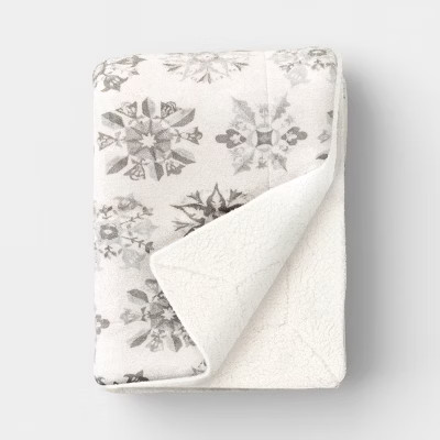 Snowflake Plush Throw Blanket with Faux Shearling Reverse Gray -Threshold™ | Target