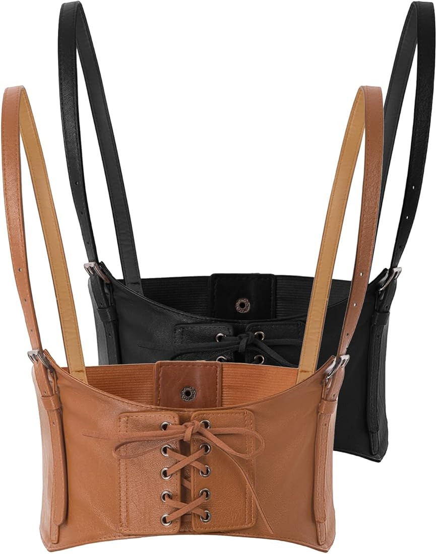 Women Elastic Faux Leather Belt Fashion Cincher Belt Corset | Amazon (US)