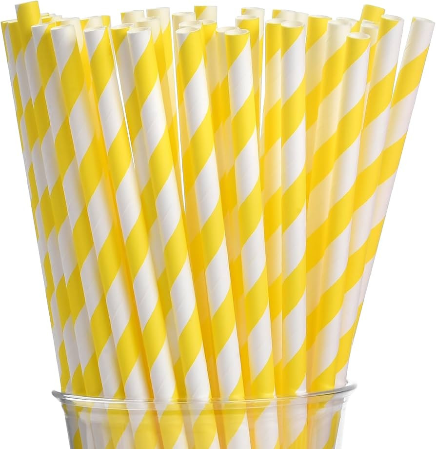 ALINK 100 Yellow Stripes Paper Straws, Biodegradable Disposable Drinking Straws for Christmas, Br... | Amazon (US)