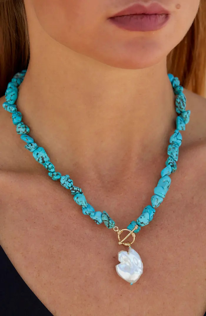 SAVVY CIE JEWELS Dyed Howlite & Baroque Pearl Pendant Toggle Necklace | Nordstromrack | Nordstrom Rack