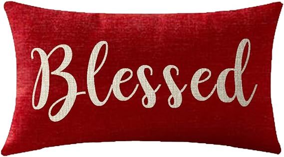 Nice Gift Inspirational Blessed Words Waist Lumbar Red Cotton Linen Throw Pillow Case Cushion Cov... | Amazon (US)