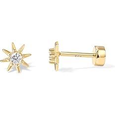 PAVOI 14K Gold Plated Solid 925 Sterling Silver Post Flat Back Stud Earrings for Women | Cartilag... | Amazon (US)