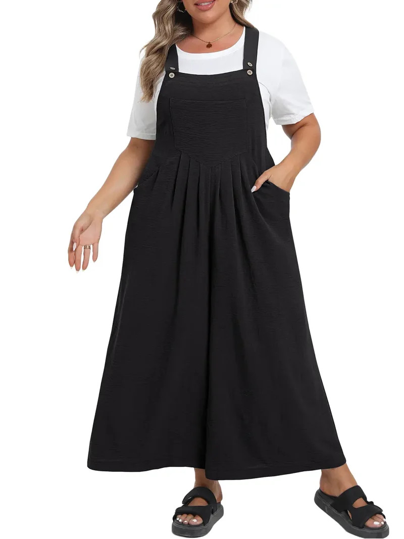 Cueply Womens Plus Size Overalls Jumpsuits Causal Sleeveless Adjustable Straps Wide Leg Long Pant... | Walmart (US)