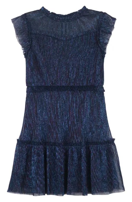 Zunie Kids' Metallic Ruffle Plissé Tiered Party Dress in Blue Multi at Nordstrom, Size 12 | Nordstrom