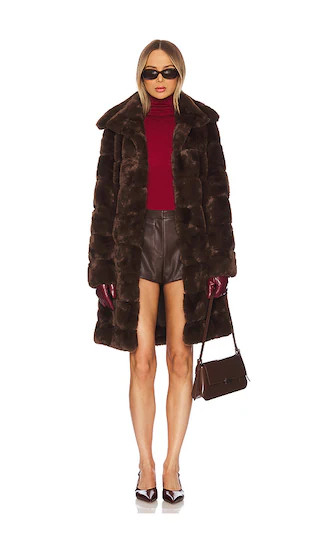 Faux Fur Long Coat in Chocolate | Revolve Clothing (Global)