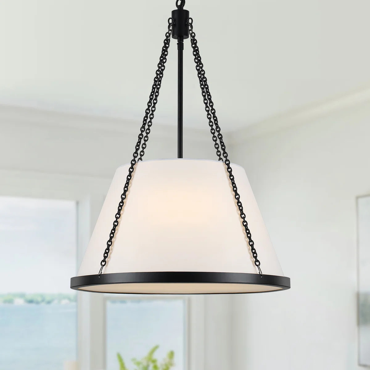 4-Light 18.9" Dimmable Fabric White Drum Shade Chandelier With Industrial Metal Frame For Kitchen... | Wayfair North America