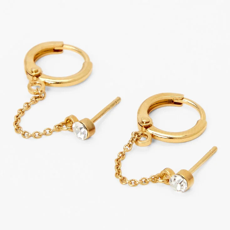 C LUXE by Claire's 18k Yellow Gold Plated Crystal Hoop Connector Chain Stud Earrings | Claire's (UK)