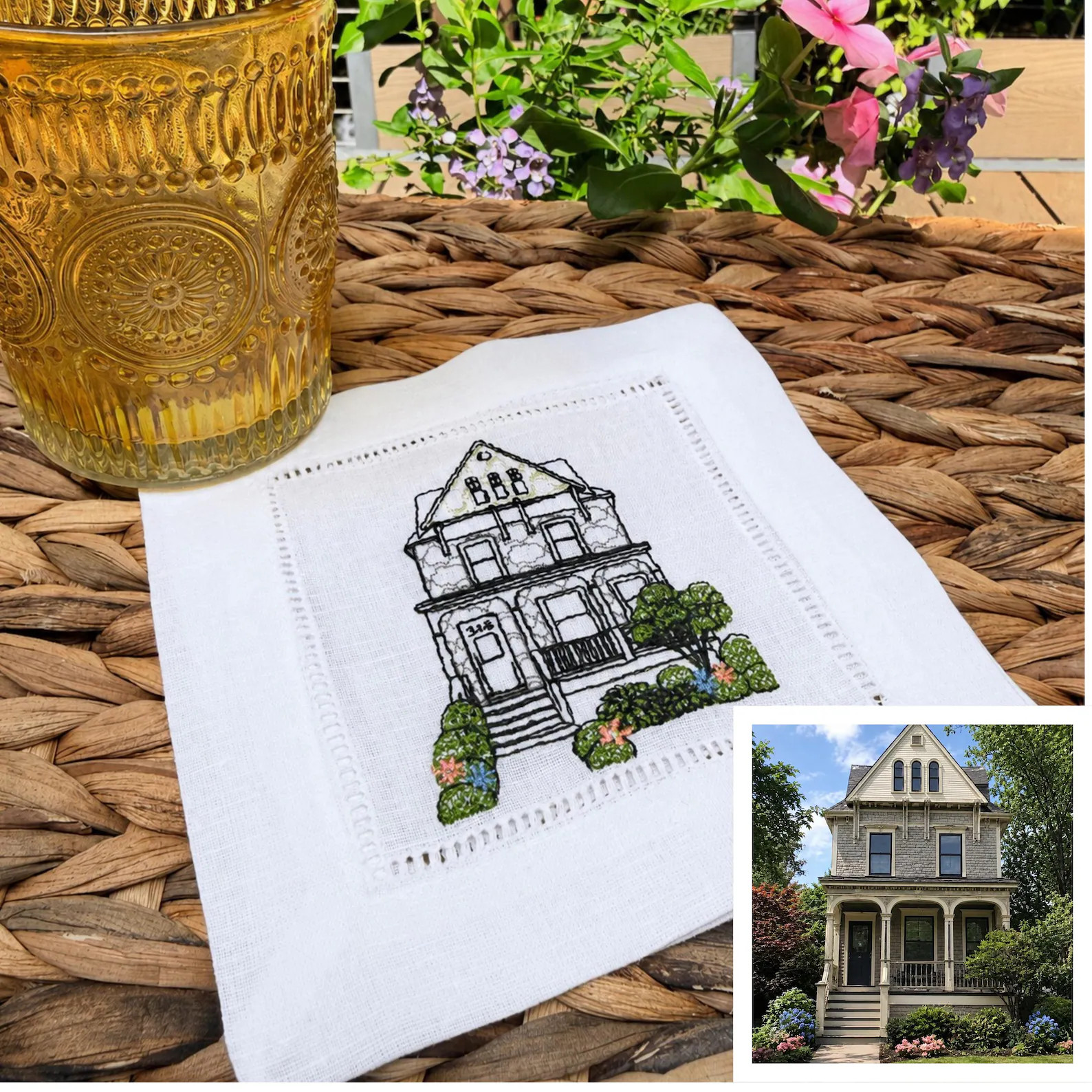 Custom House Embroidered Linen Cocktail Napkins, Set of 4, Housewarming Gift, gift from realtor, ... | Etsy (Global)