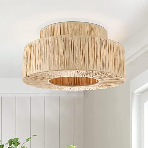 FRIDEKO HOME Woven Flush Mount Light Fixture - Boho Rattan Light Fixture Bedroom Ceiling Lights F... | Amazon (US)
