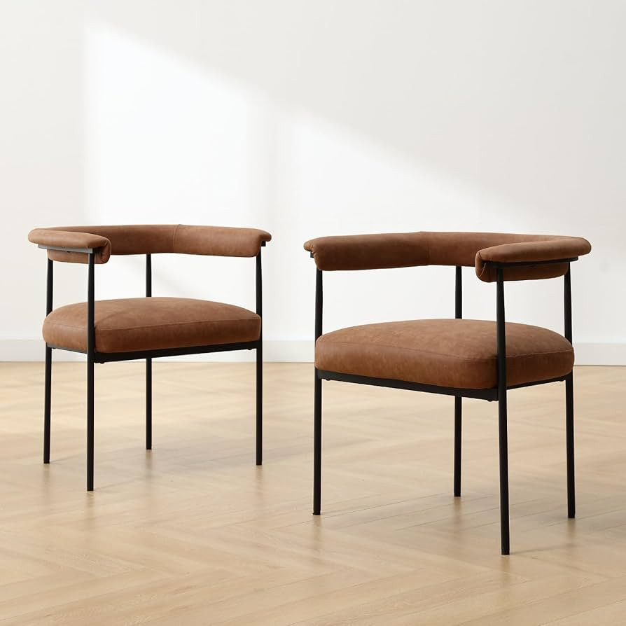 LukeAlon PU Leather Dining Chairs Set of 2, Upholstered Open Back Kitchen Chair with Black Metal ... | Amazon (US)