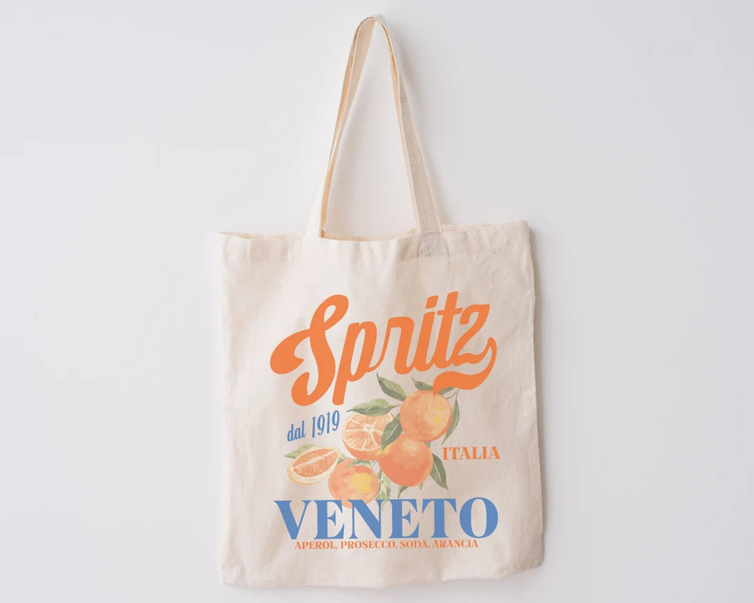 Spritz Canvas Tote Bag Italian Cocktail, Aperitivo Bag Retro, Vintage, Boho Eco Grocery Tote Gift... | Etsy (US)