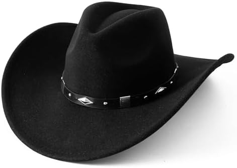 Lanzom Women Men Classic Felt Wide Brim Western Cowboy Cowgirl Hat with Belt Buckle | Amazon (US)
