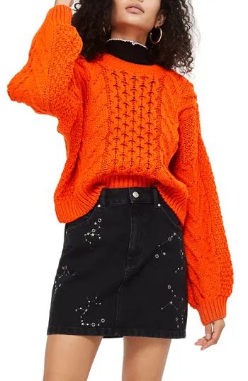 Women's Topshop Crop Cable Sweater, Size 2 US (fits like 0) - Orange | Nordstrom
