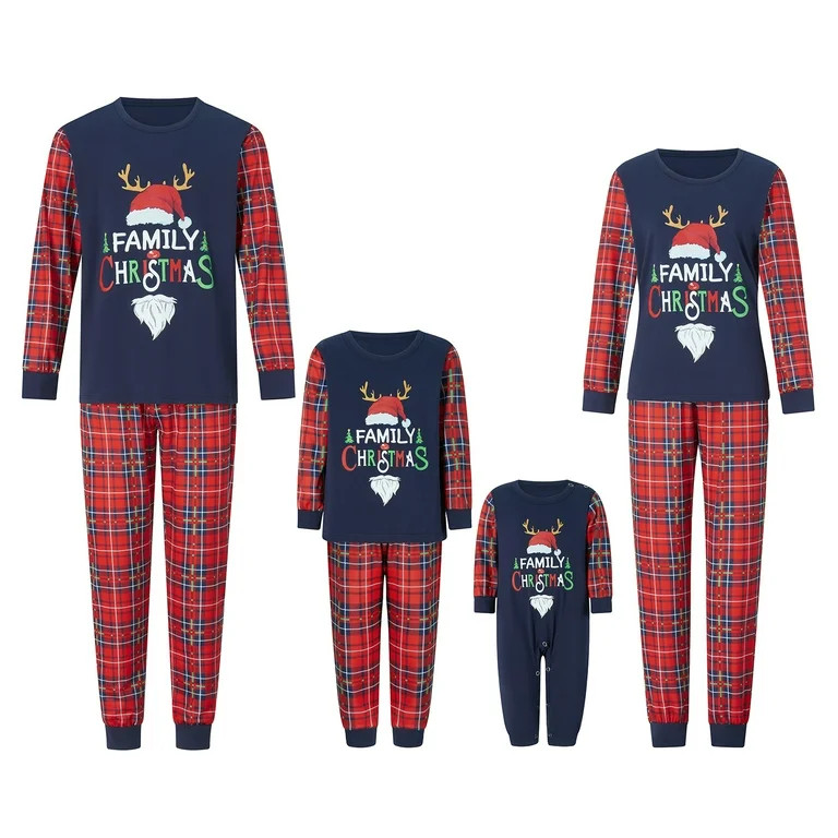 Qiylii Christmas Family Pajamas Matching Set for parent-Child Letter Print Long Sleeve Tops and P... | Walmart (US)