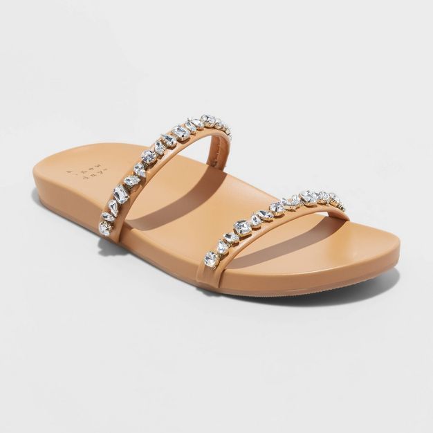 Women&#39;s Jacky Embellished Skinny Strap Sandals - A New Day&#8482; Tan 7 | Target