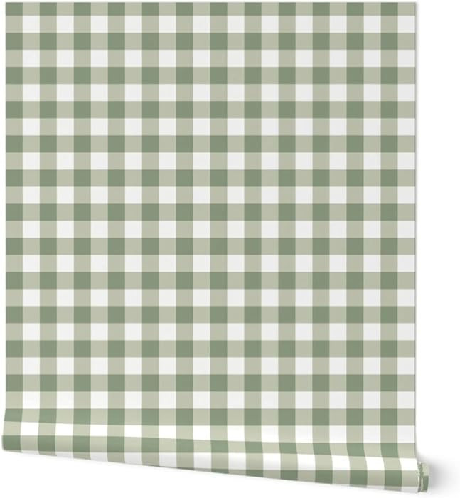 Spoonflower Peel & Stick Wallpaper 6ft x 2ft - Green Plaid Gingham Check Sage Woodland Quilt Cott... | Amazon (US)