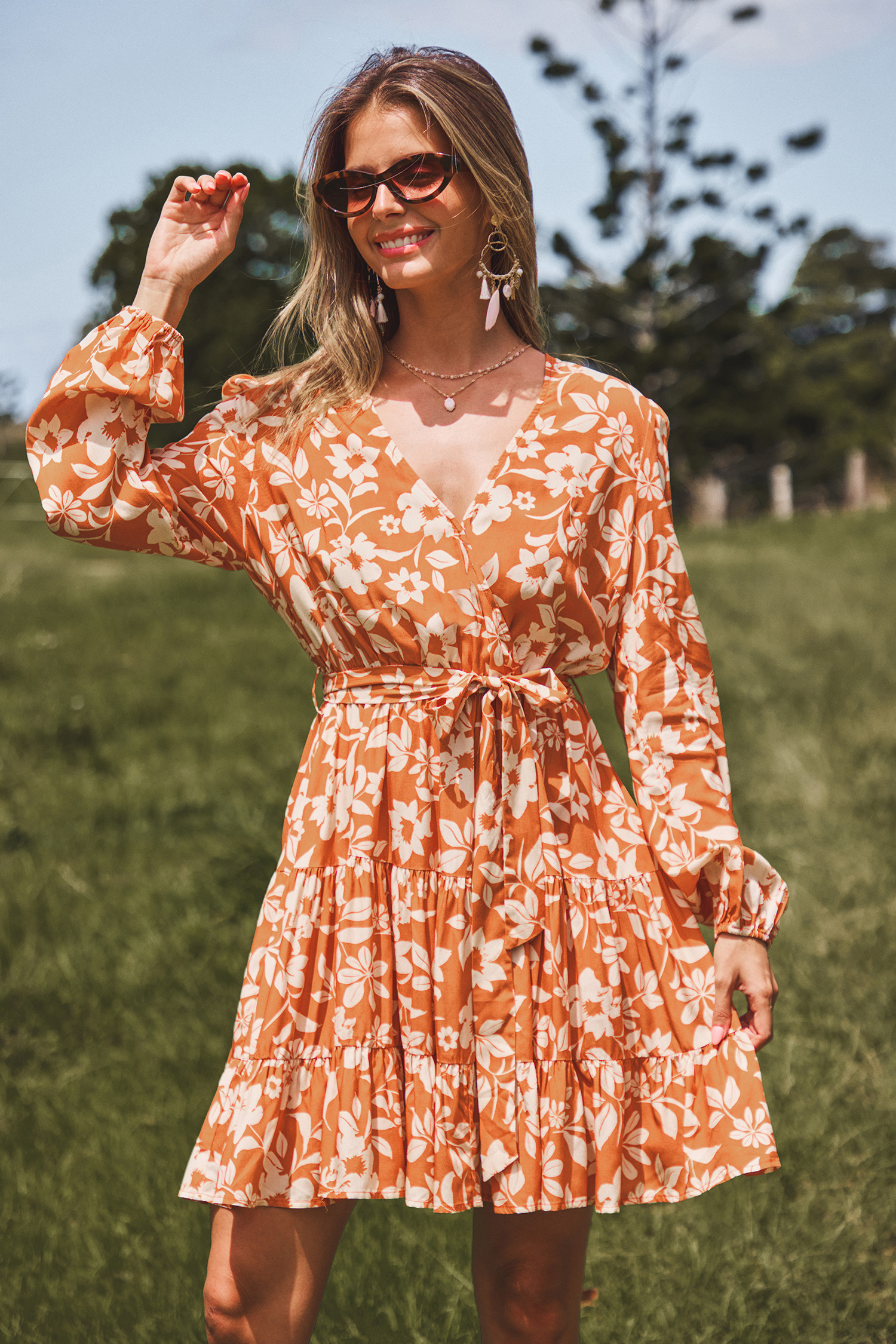 Burnt Orange Blouson Sleeve Mini Dress | Cupshe US