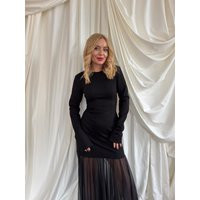 Black Maxi Dress With Nylon Overlay Skirt | Knit Long Sizes S M L | Etsy (US)