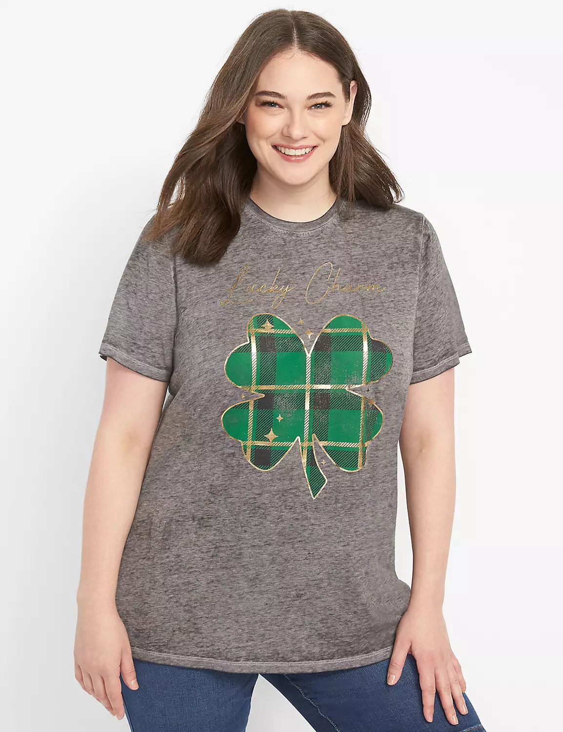 Lucky Charm Plaid Shamrock Graphic Tee | LaneBryant | Lane Bryant (US)