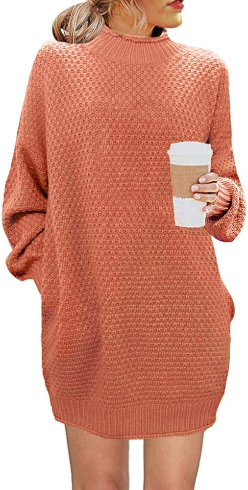 MEROKEETY Women's Turtleneck Long Sleeve Sweater Casual Loose Knit Sweater Dress | Amazon (US)