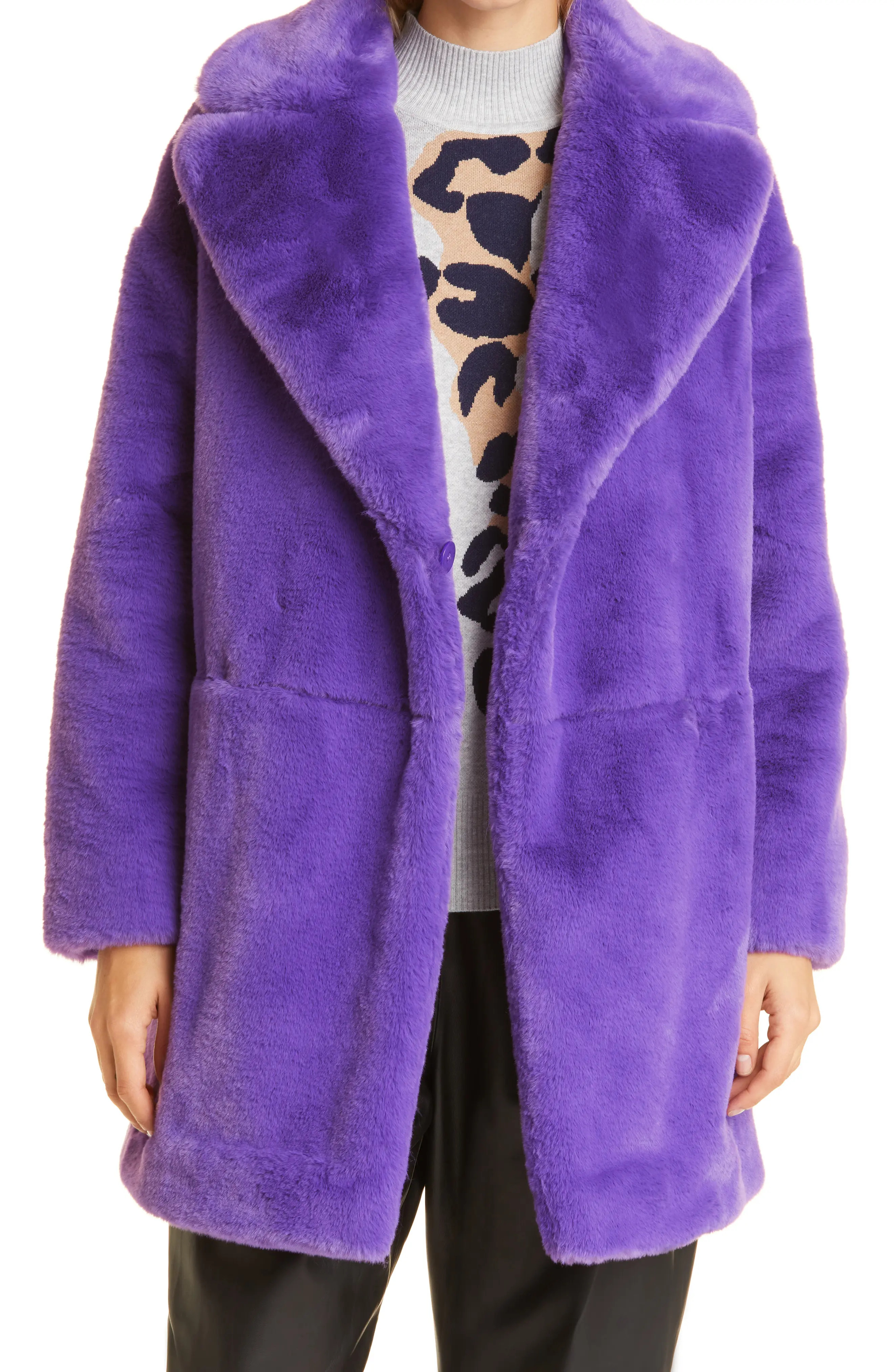 Ted Baker London Violet Faux Fur Cocoon Coat in Mid-Purple at Nordstrom, Size 5 | Nordstrom