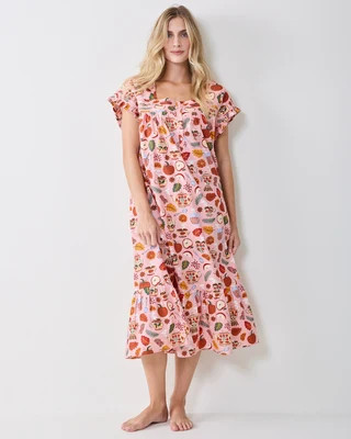 Organic Cotton Ruffle Sleeve Long Nightgown in | Women's M | Pink | | Sleepwear | Printfresh