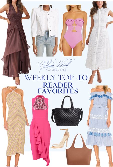 Weekly Top 10 Reader Favorites Karen Millen midi and maxi dresses, embroidered dresses, white denim jacket, pink ruffled one piece swimsuit, blue off the shoulder dress, white lace dress, brown leather sandals, black large tote for travel and everyday, nude Stuart Weitzman heels, pink patterned dress, brown leather Cuyana tote


#LTKFind #LTKstyletip #LTKswim