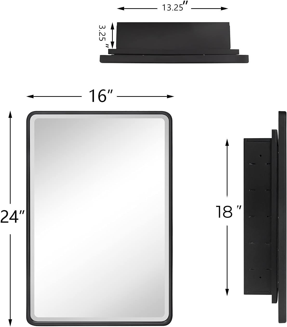 TEHOME Farmhouse Black Metal Framed Recessed Bathroom Medicine Cabinet with Mirror Rounded Rectan... | Amazon (US)