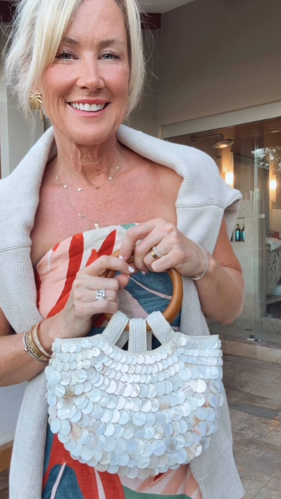 This is an adorable evening outfit to wear to dinner on vacation! Love the colors on this one. 

Dress: small (needed an XS, don’t size up) 
Sweater: XS, a relaxed fit

#LTKOver40 #LTKSeasonal #LTKTravel