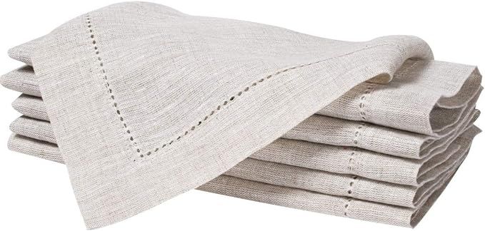 100% Linen Dinner Napkins With Hemstitched 16x16 inch Natural, Wedding Napkins, Cocktails Napkins... | Amazon (US)