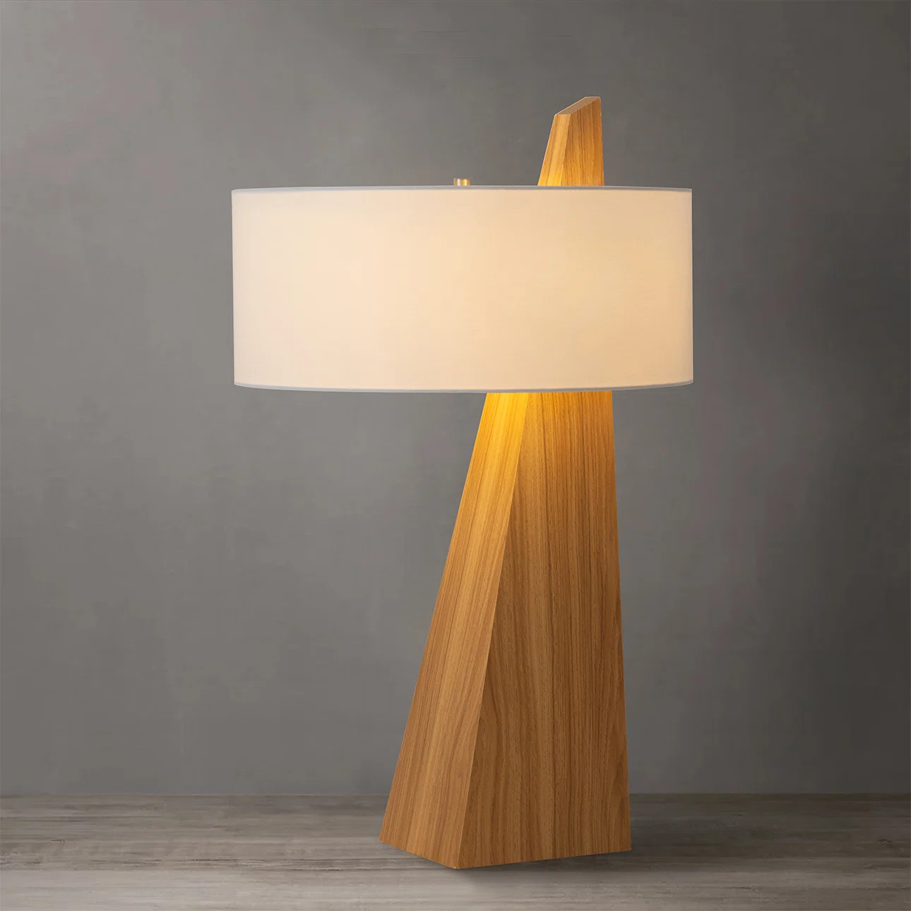 Nova of California Obelisk Table Lamp - Natural Ash Wood Finish, White Cotton-Linen Shade | Wayfa... | Wayfair North America