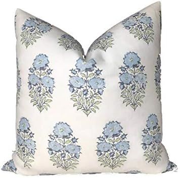 Lisa Fine Mughal Flower Pillow Cover in Monsoon Decorative Throw Pillow Accent Pillow Floral Pill... | Amazon (US)