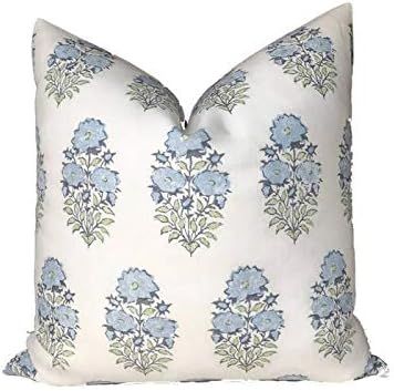 Lisa Fine Mughal Flower Pillow Cover in Monsoon 18x18 Decorative Throw Pillow Accent Pillow Flora... | Amazon (US)